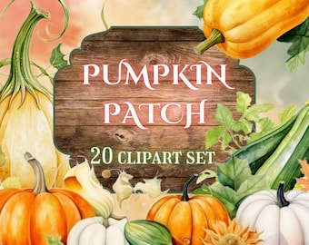 Watercolor Pumpkin Clipart Set, Autumn Cottagecore (Digital Download)