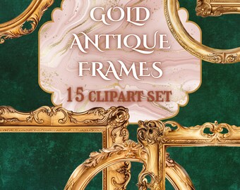 Antique Gold Frame Clipart, Vintage Baroque Style (PNG Digital Download)