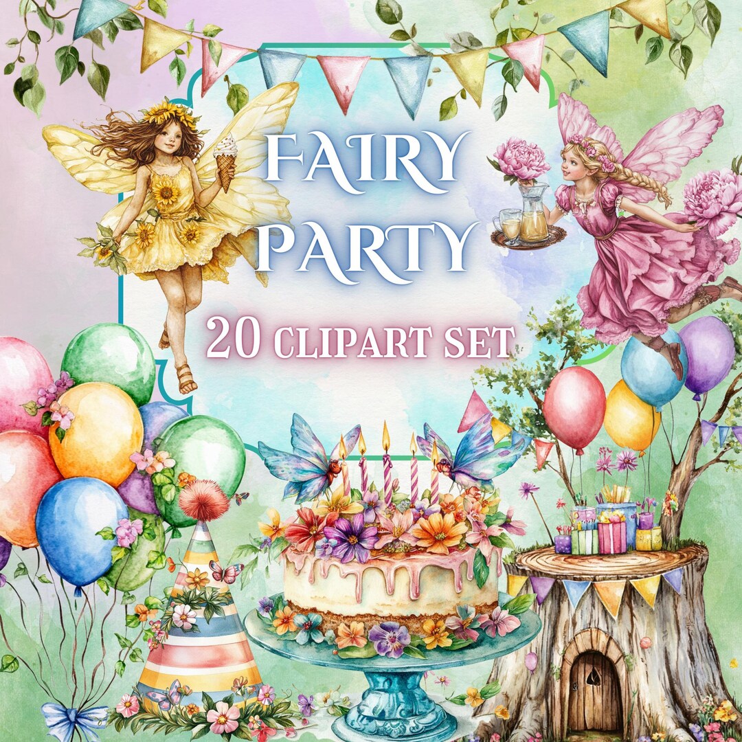 Fairy Party Clipart Bundle // Girl Birthday Fairy Cliparts // Fairytale ...