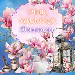 Pink Magnolia Watercolor Clipart // Commercial Use Magnolia Flower PNG // Magnolia Watercolor Clipart // Spring Floral Digital Download
