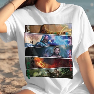 MTG Planeswalker Gatewatch Assemble Vintage T-Shirt v1, Gideon, Jace, Liliana, Chandra, Nissa Retro Customized Design Unisex Tee