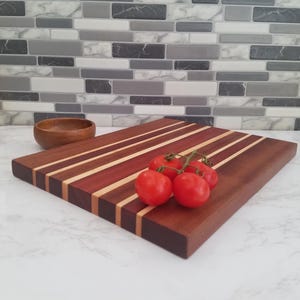 Handcrafted Maple and Sapele Wood Cutting Board for Meal Prep and Serving