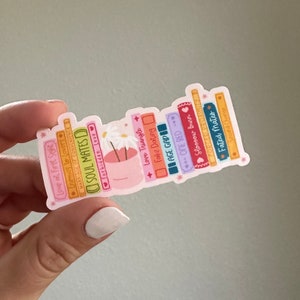 Romance Tropes book shelf waterproof sticker for kindle cases, laptops, and water bottles, bookish gifts