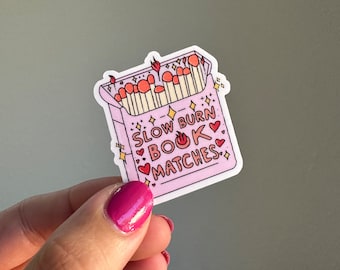 Slow burn book matches waterproof sticker for kindle cases, laptops, and water bottles, bookish gifts