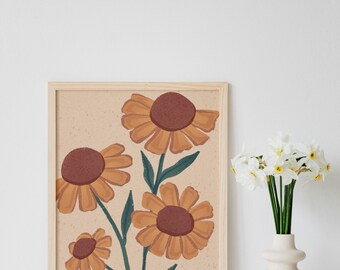 Minimal Sun Flower Wall Art| Printable Wall Art |Art Print| Printable Wall Art|beige| wall Decor| Vintage Poster