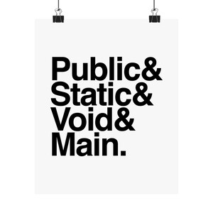 Public Static Void Main Art Print, Matte Poster | Funny Programmer Java Code | Software Developer Gift