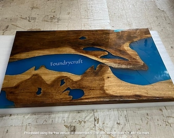Acacia Wood Epoxy Dining Table Top: Handmade Blue River Table