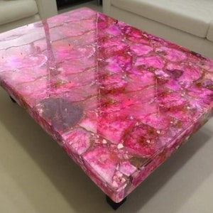 Handcrafted Pink Agate Tabletop: Rectangle Coffee Table, Sofa Side Table