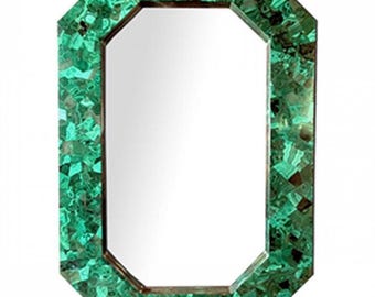 Handmade Malachite Wall Mirror: Ornate Stone & Resin Decor