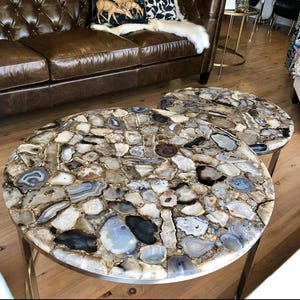 Natural Agate Stone Sofa Center Coffee Table Handmade Crystal Modern Art Furniture Console Bar Desk Luxury Home & Cafeteria Decors