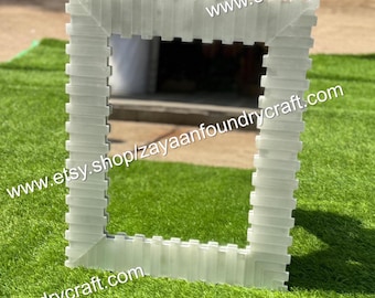 Selenite Inlay Mirror: Handmade Gemstone Wall Hanging