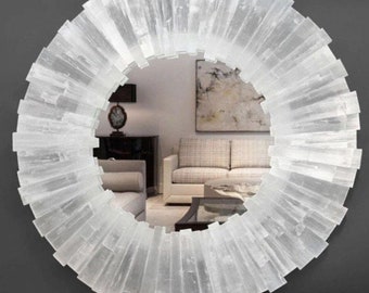 Handmade Selenite Stone Mirror: Living Room Wall Decor