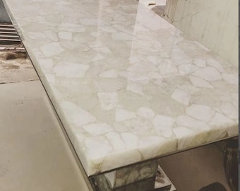 White Agate stone Coffee, Dinning Table Top, Handmade Art Interior Furniture Decor