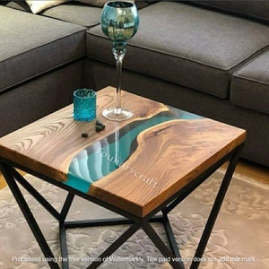Epoxy Resin Coffee Table: Ocean Wave Wood Accent Table