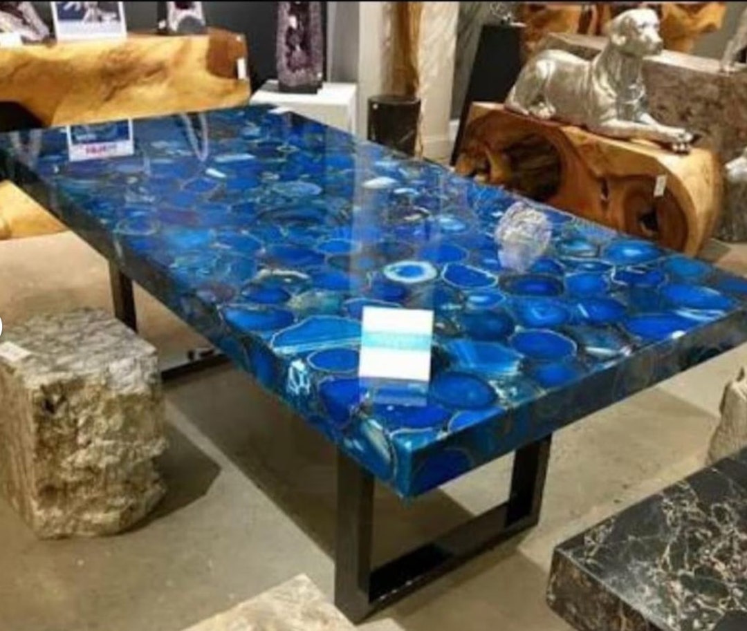 Blue Agate Round Coffee Bar Table Top Natural Agate Table Etsy
