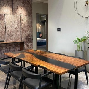 Black Epoxy Dining Table, Handmade Furniture, Resin Table Art, Custom Epoxy Resin Table, Wood Epoxy Desk, Epoxy Resin For Kitchen Table Deco