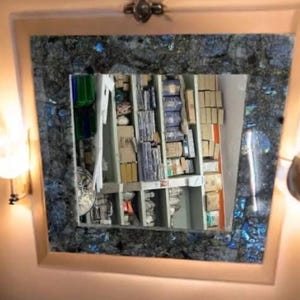 Espejo colgante de pared de piedra labradorita: diseño antiguo de lujo