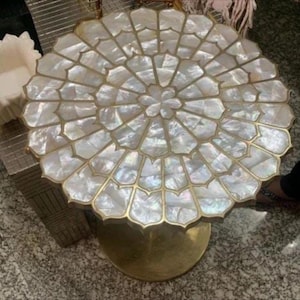 Handmade Mother of Pearl Tabletop: Marble & Brass Inlay Coffee Table