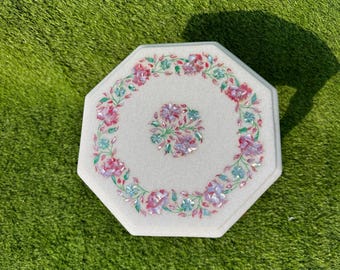 Handmade Marble Inlay Tabletop: Lapis Lazuli Floral Art