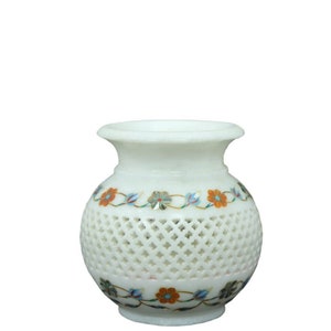 Marmor Blumenvase Topf handgemachte Halbedelstein Arbeit Inlay Art Home Decor.