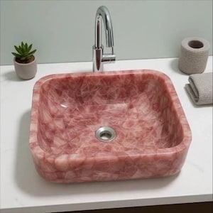 Rose Quartz Sink - Natural Stone Bathroom Basin / Healing Crystal Vessel / Pink Gemstone Vanity Bowl / Unique Home Decor