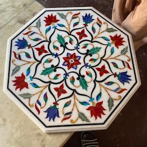 White Marble Inlay Table: Floral Pietra Dura Art, Home Decor
