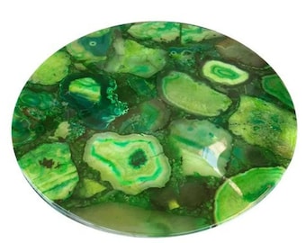 Tablero de mesa de ágata verde, hecho a mano, con piedras preciosas, decoración.