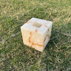 Caja de pañuelos de cuarzo blanco / Caja de cuarzo / Caja de servilletas de baño de cuarzo con lámina de oro Decoración del hogar hecha a mano