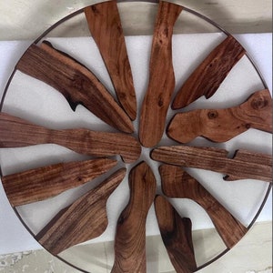 Round Epoxy Resin Coffee Table: Ocean Wave Design