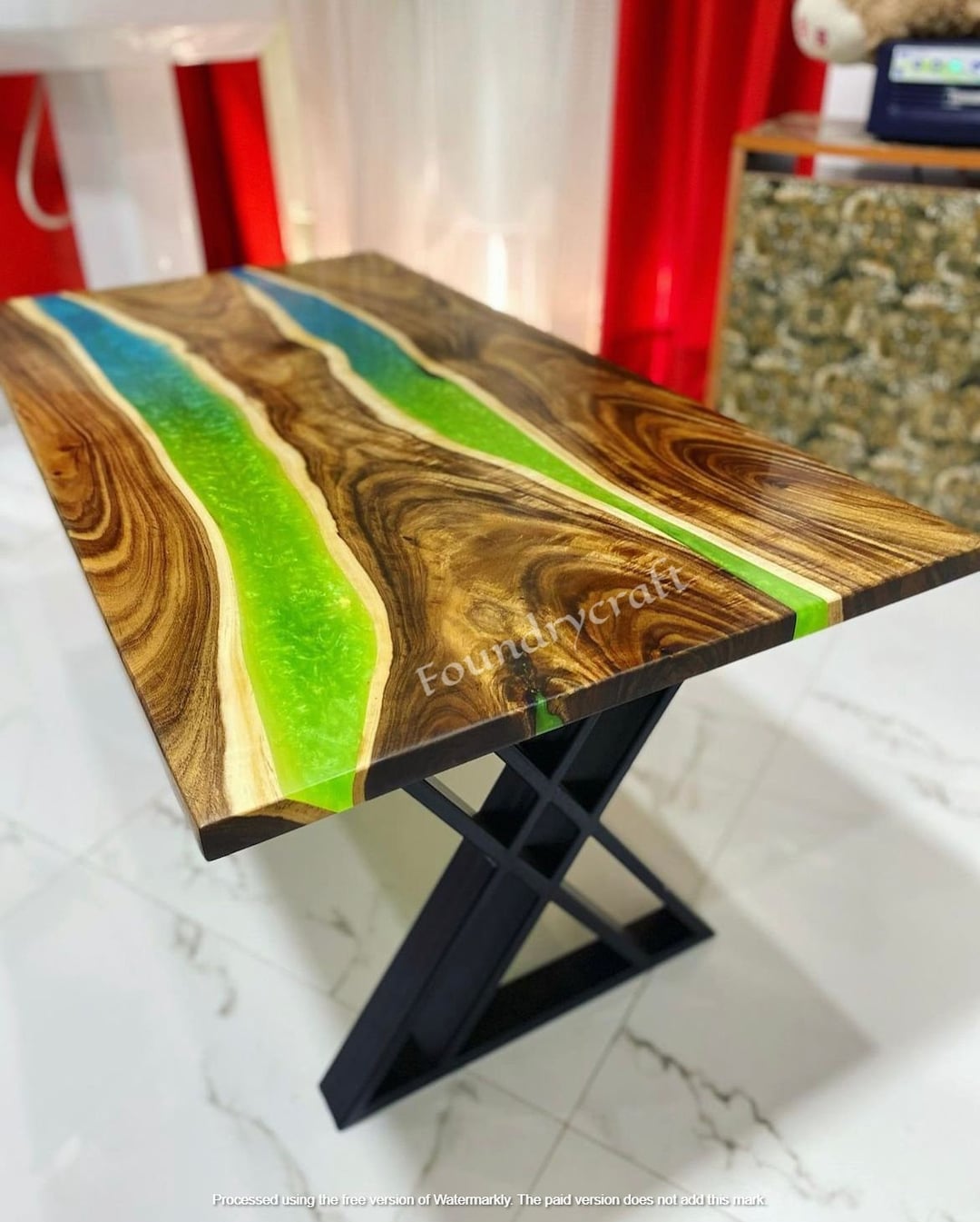 Handmade Epoxy Resin River Table: Live Edge Walnut, Custom Dining - Etsy