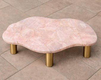 Handmade Rose Quartz Stone Tabletop – Modern Home Decor