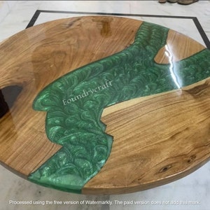 Round Wood Table Top: Blue River Epoxy Resin Inlay
