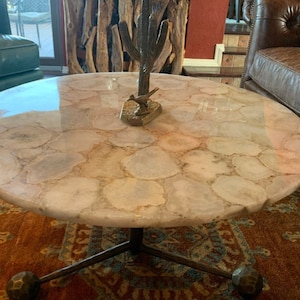 Handmade White Agate Table Top: Natural Gemstone Decor
