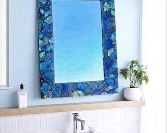 Espejo de pared rectangular de labradorita hecho a mano: decoración de baño personalizable