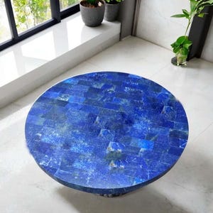 Lapis Lazuli Round Tabletop: Handmade Stone Dining or Coffee Table (Customizable Design
