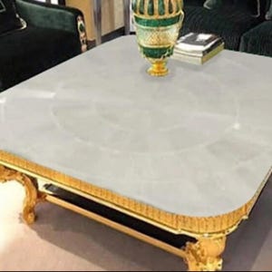 Handmade Selenite Table Top: Rectangular Marble Centerpiece