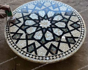 Mother of Pearl Tabletop: Mosaic Stone Inlay Art, Home Decor