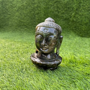 Statue de tête de bouddha en labradorite sculptée à la main - 5,5 pouces