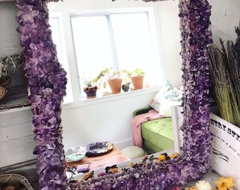 Handmade Amethyst Crystal Mirror: Natural Stone Wall Decor
