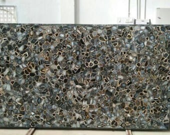 Black Agate Stone Table Top: Handmade Kitchen Dining Decor (12 x 9)