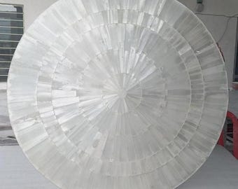 Selenite Tabletop, Selenite Coffee Tabletop, Selenite Round Dining Tabletop, Selenite Counter Tabletop, Home Decor Sun Rays Design Leg
