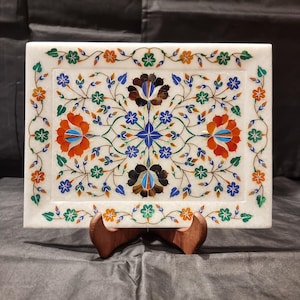 Tray with Royal Look Malachite Stone Inlay Work Collectible Tray for Home Decor (12 x 9) Inches
