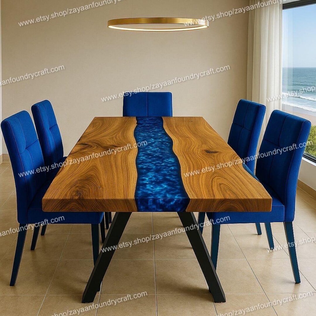 Acacia Wood Ocean Epoxy Resin River Table | Live Edge Dining Tabletop ...