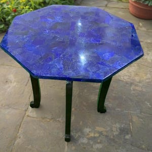 Blue Lapis Lazuli Coffee Tabletop: Handmade Inlay Art, Mid-Century Modern