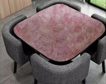 Rose Quartz Coffee Tabletop: Handcrafted Inlay Art, Customizable.