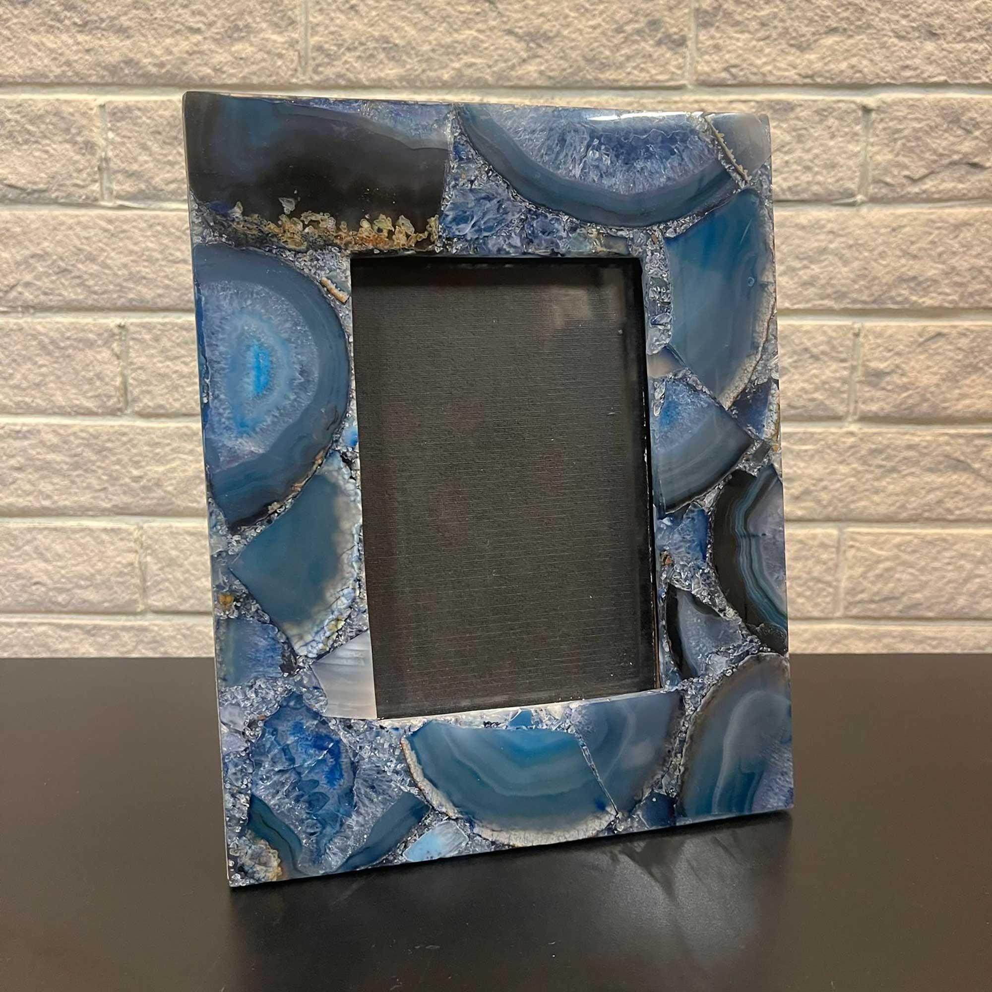 Blue Agate Photo Frame Natural Stones Pietra Dura Handmade Work