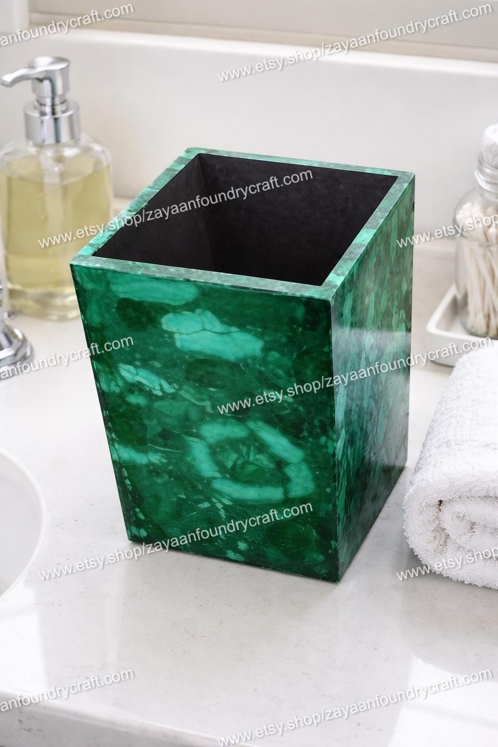 Malachite Stone Bathroom Set: Handmade Waste Tub & Decor - Etsy