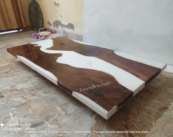 Live Edge Wooden Epoxy Table Top in Blue Pigment Color