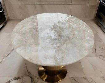 White Quartz Agate Table Top: Round Stone Decor, Customizable