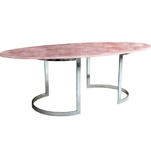 Oval Pink Rose Quartz Table Top: Handmade Agate Dining Table